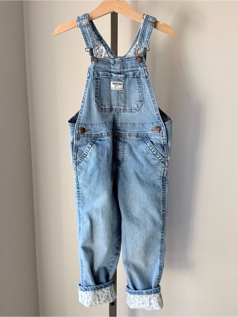 OshKosh B’Gosh girls denim overalls with floral hem detail size 5T